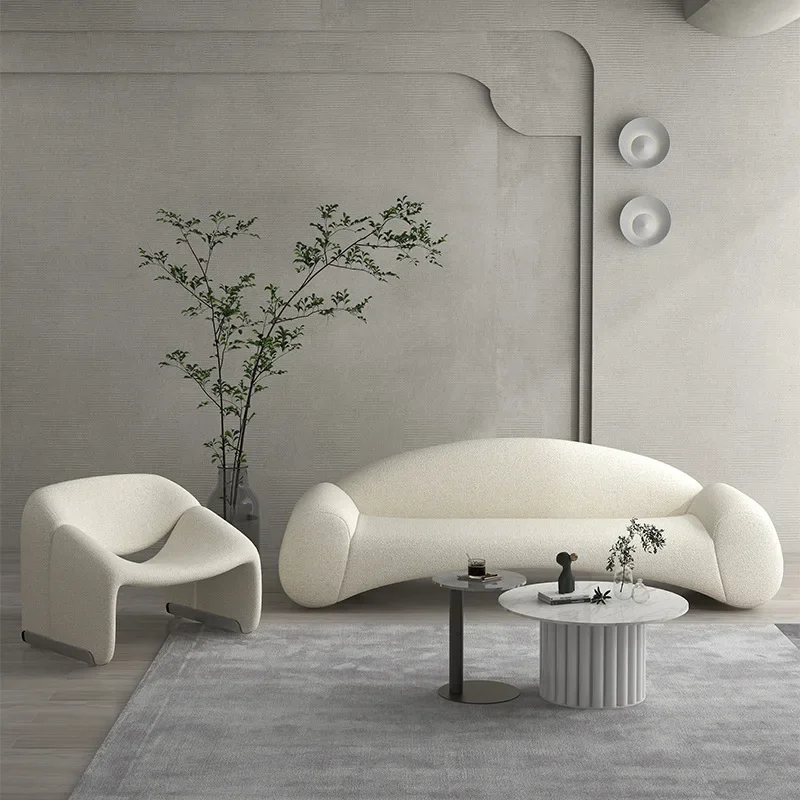 Sitting Area Sofa Living Room Hotel Reception Lamb Fleece Fabric Sofa