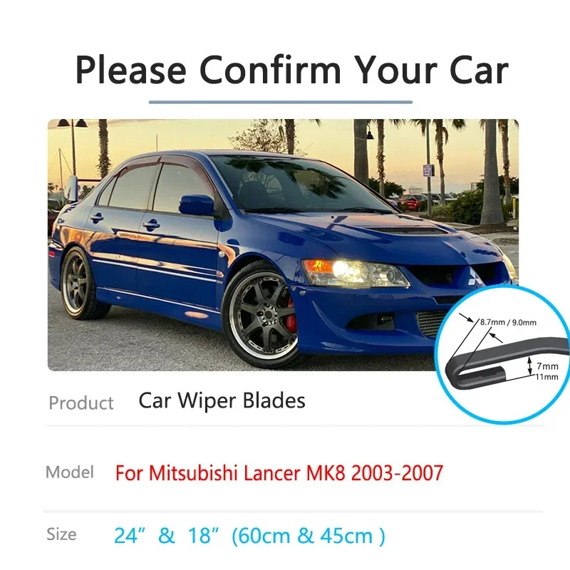 For Mitsubishi Lancer MK8 2003 2004 2005 2006 2007 Front Window Wiper Blades Boneless Frameless Rubber Auto Replacement Parts