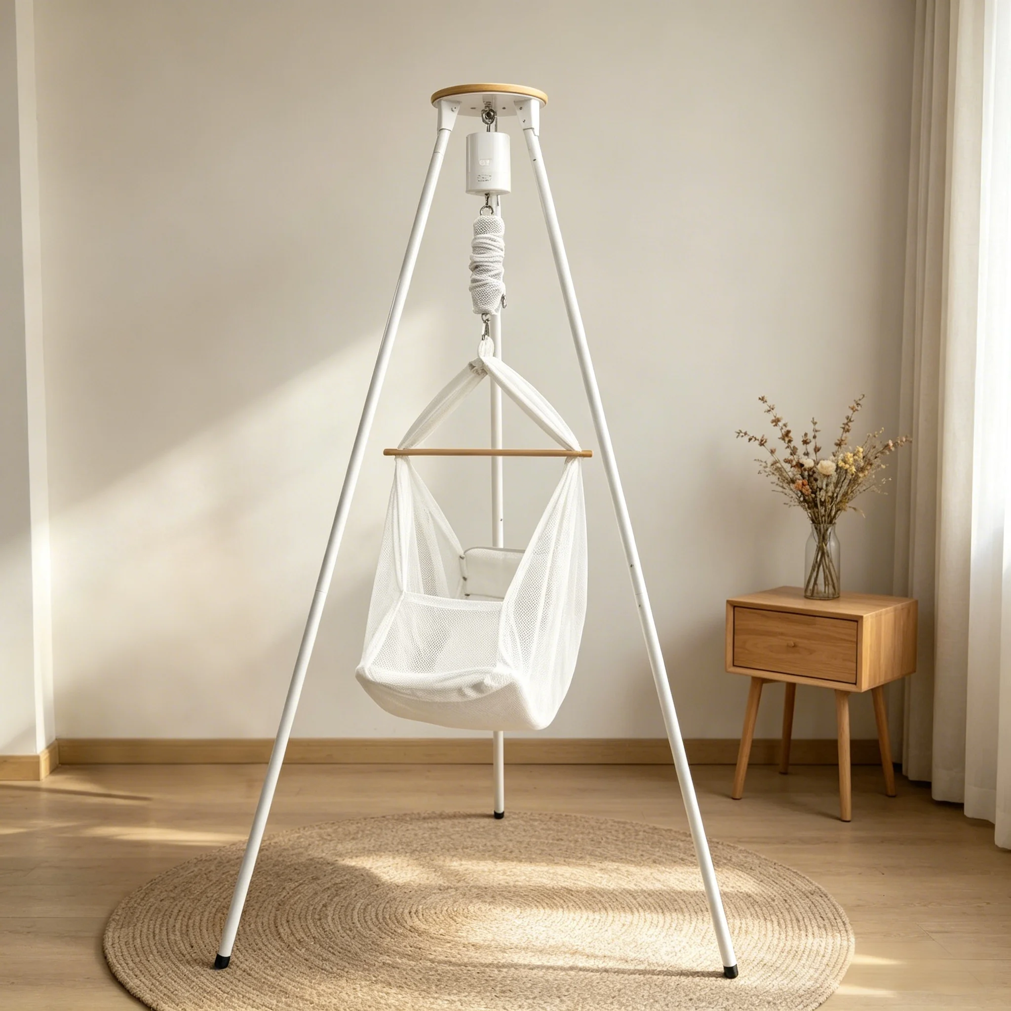 Baby Electric Hammock Swing Cradle with Stand, Breathable Mesh Bassinet, Speed & Timer, USB Powered Indoor Outdoor Rocker