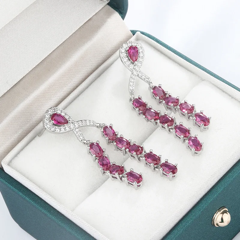 Elegant Earring Baroque Colored Diamonds Red Sapphire Square Earrings 925 Silver Fashion Luxury Crystal Exaggerated Jewelry Gift