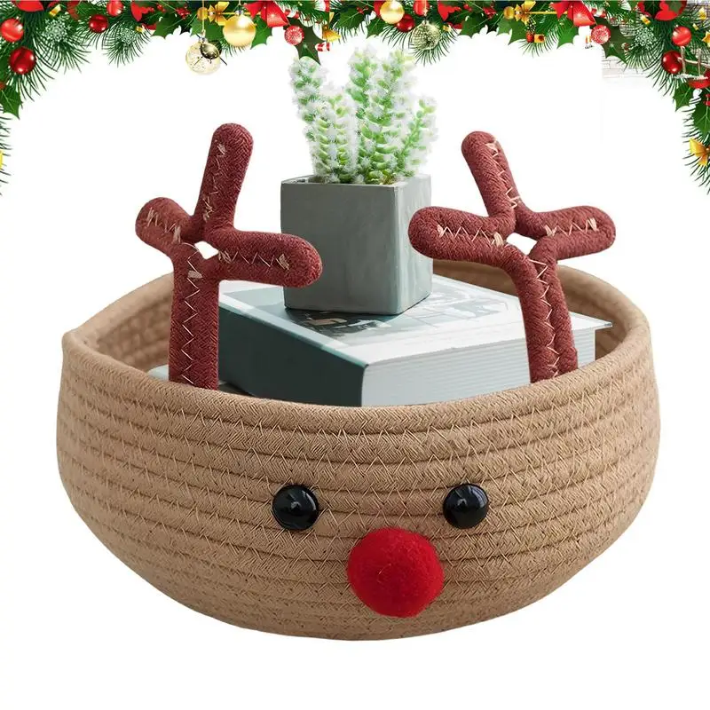 

Reindeer Basket Round Weaving Storage Basket Christmas Party Supplies Festival Decoration Basket Candy Fruit Storage Rack