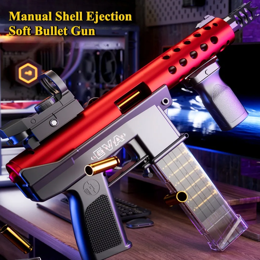 TEC9 Submachine Gun Toy Model Manually Loaded Shell Soft-Bullet Gun Can Be Fired Outdoor CS Shooting Game Christmas Gift