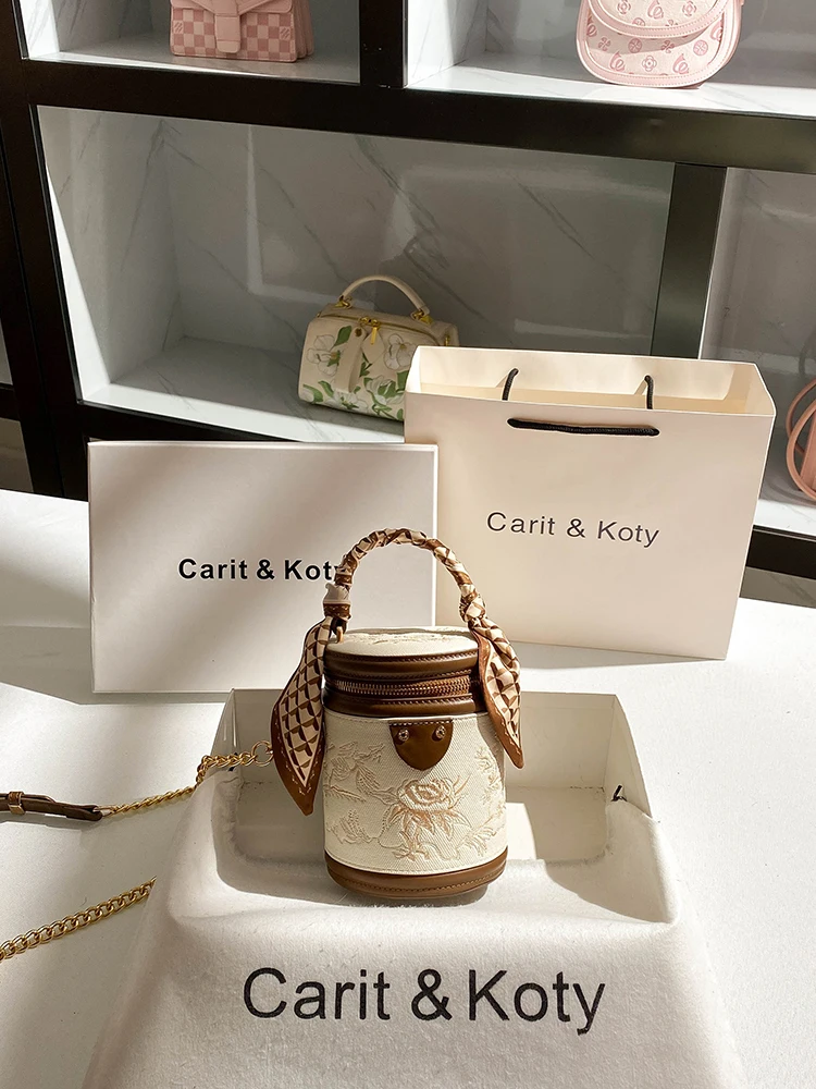 

Vintage and Luxury Designer Bags with Exquisite Floral Printing Women's Retro and Contrast Bucket Handbag Shoulder for Daily Use