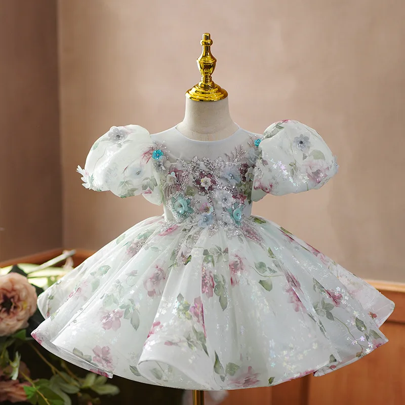 

Sequin Flower Kids Dresses For Party Wedding Dress Children Pageant Gown Gorgeous beauty pageant Girls Princess Dress