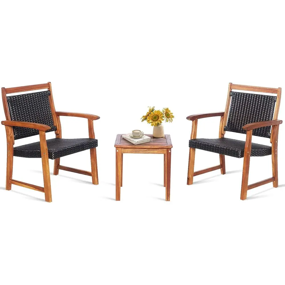 

2-Chair Acacia Wood Bistro Set with Side Table, Weather-Resistant Outdoor Furniture for Garden, Pool, Deck, Balcony