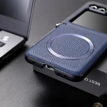 Bezdrátové nabíjecí pouzdro MagSafe pro Samsung Galaxy Z Flip 7 Flip6 Flip5 Flip4 magnetický kožený kryt Litchi 10 nejlepší prodej otočení zásobníku - №8