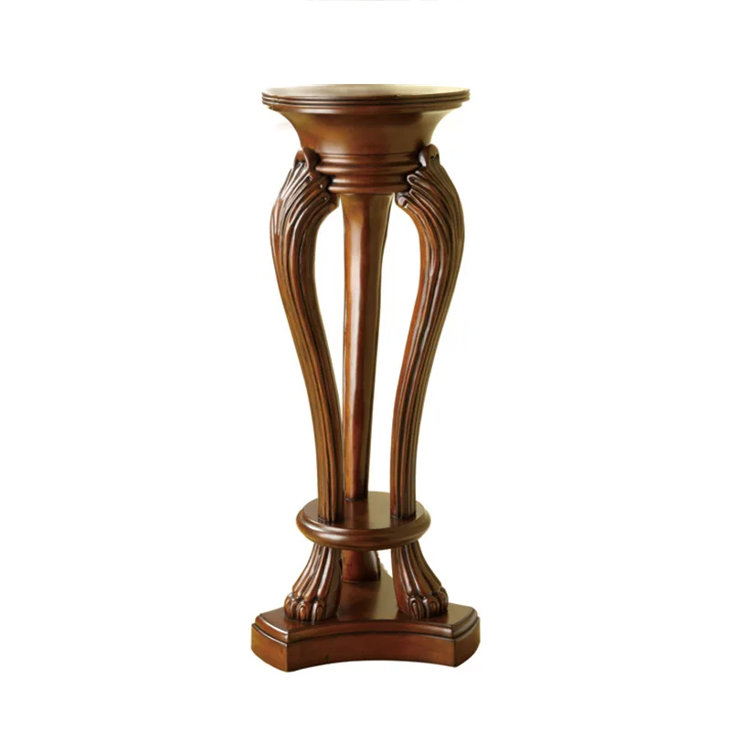 

American solid wood flower stand round flower stand European retro pot stand living room home floor high
