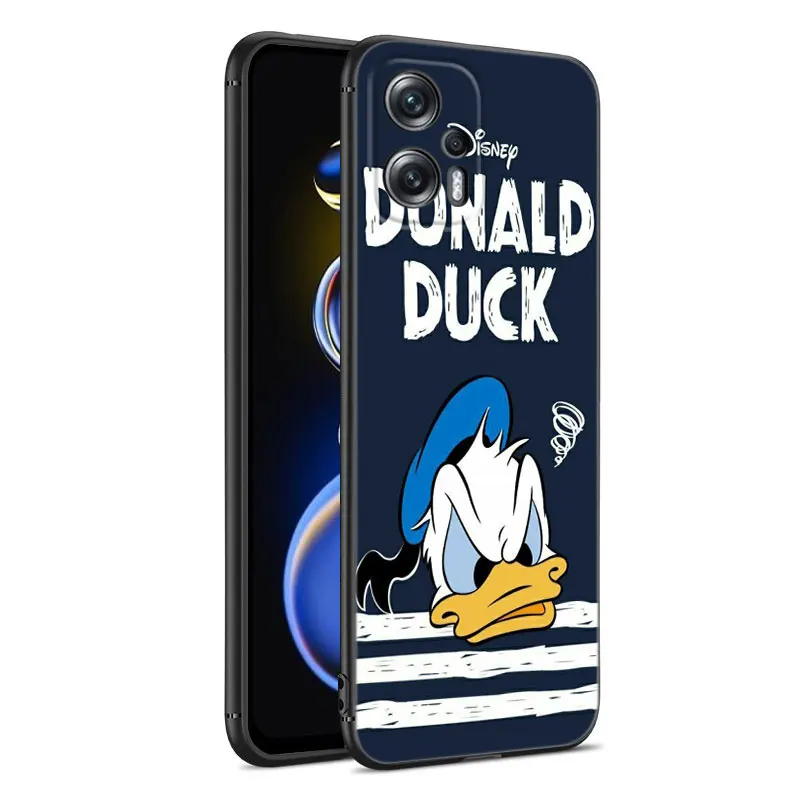 Cute D-Donald Duck Black Silicone Phone Case For Xiaomi POCO X3 X4 NFC F5 M3 M4 M6 X5 X6 Pro F3 F4 GT 5G C55 C65 M5