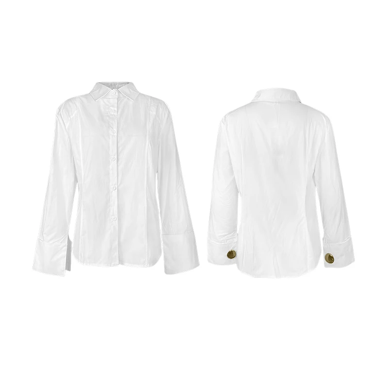 

Krisstarsgirls Women's Blue Shirts Office Lady Long Sleeves Classic Tops 2025 New Summer Spring Clothing Blouses for Woman