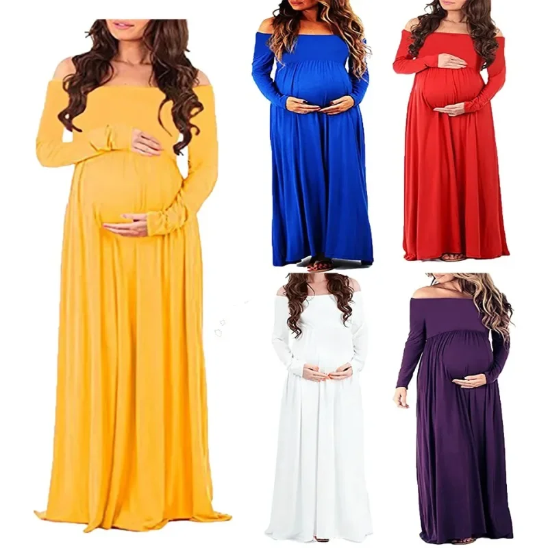 Long Sleeve Maternity Clothes Dresses for Pregnancy Women O-Neck Sexy Dress Pregnant Female Nursing Clothing for Photo Shoot