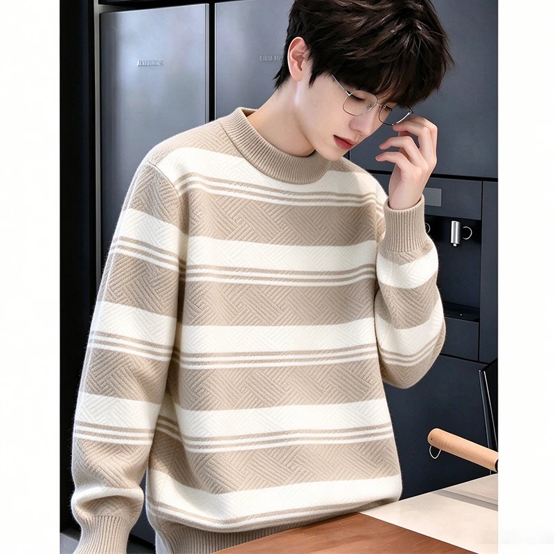 winter new arrival korean style thicken mens warm sweater men fashion sweaters Men's stripes pullovers male full size M-3XL