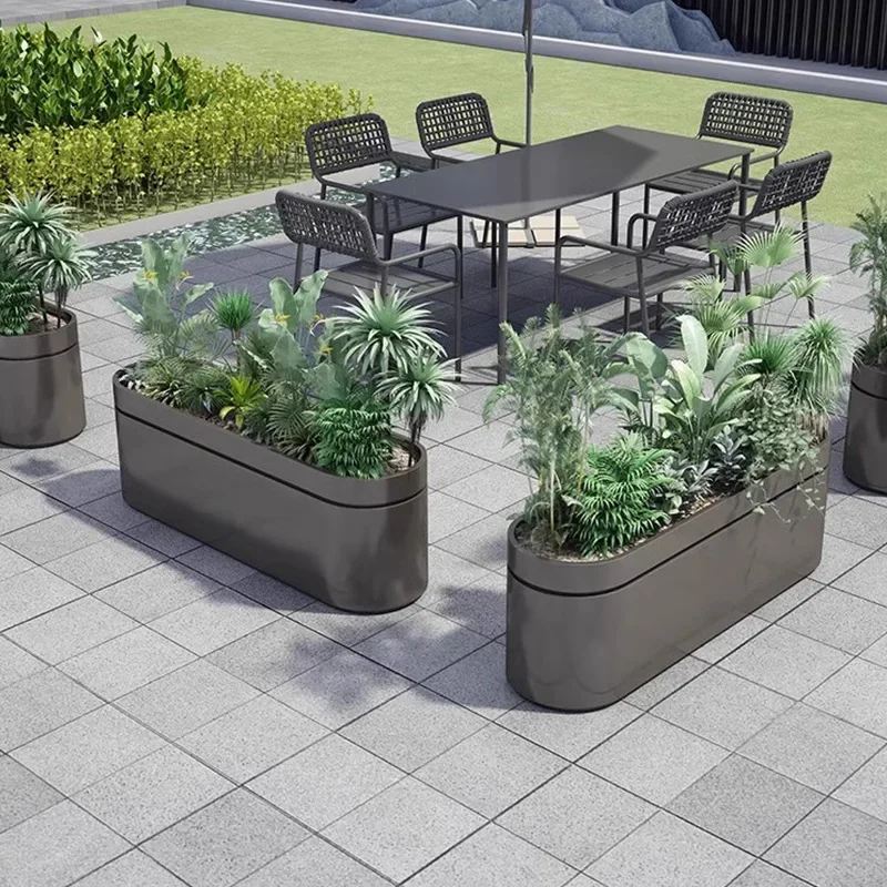Stainless steel outdoor wrought iron flower box combination rectangular flower pool square sales department planting box