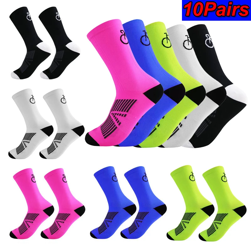

10 Pairs Cycling Socks Men Bike Socks Breathable Mesh Road Bicycle Sock Men Women Mid Tube Outdoor Sport MTB Racing Socks Soccer