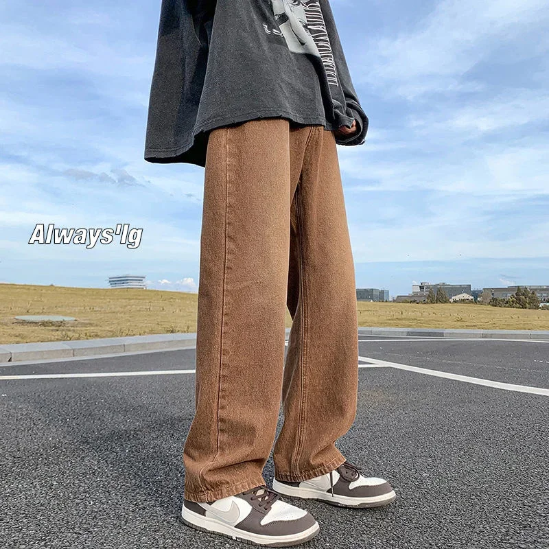 

Pop Brown Baggy Jeans Men Fashion Casual Vintage Straight Jeans Men Streetwear Hip Hop Loose Denim Pants Mens Trousers M-3XL