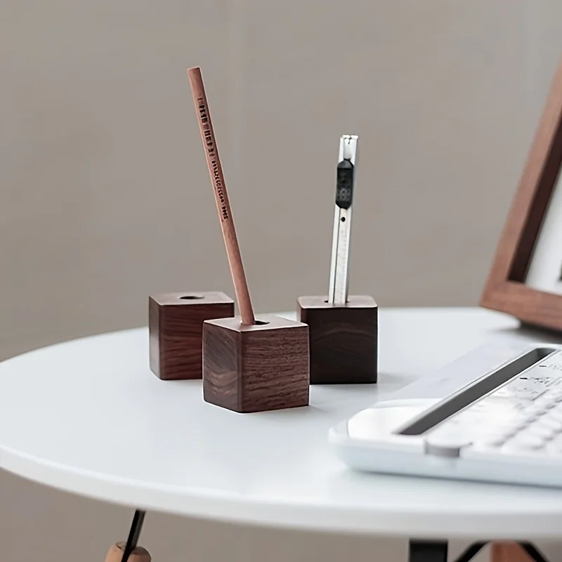 

1pc Nordic Walnut Decoration Wall Solid Wood Pen Holder Living Room Study Desk Creative Log Storage Pen Holder