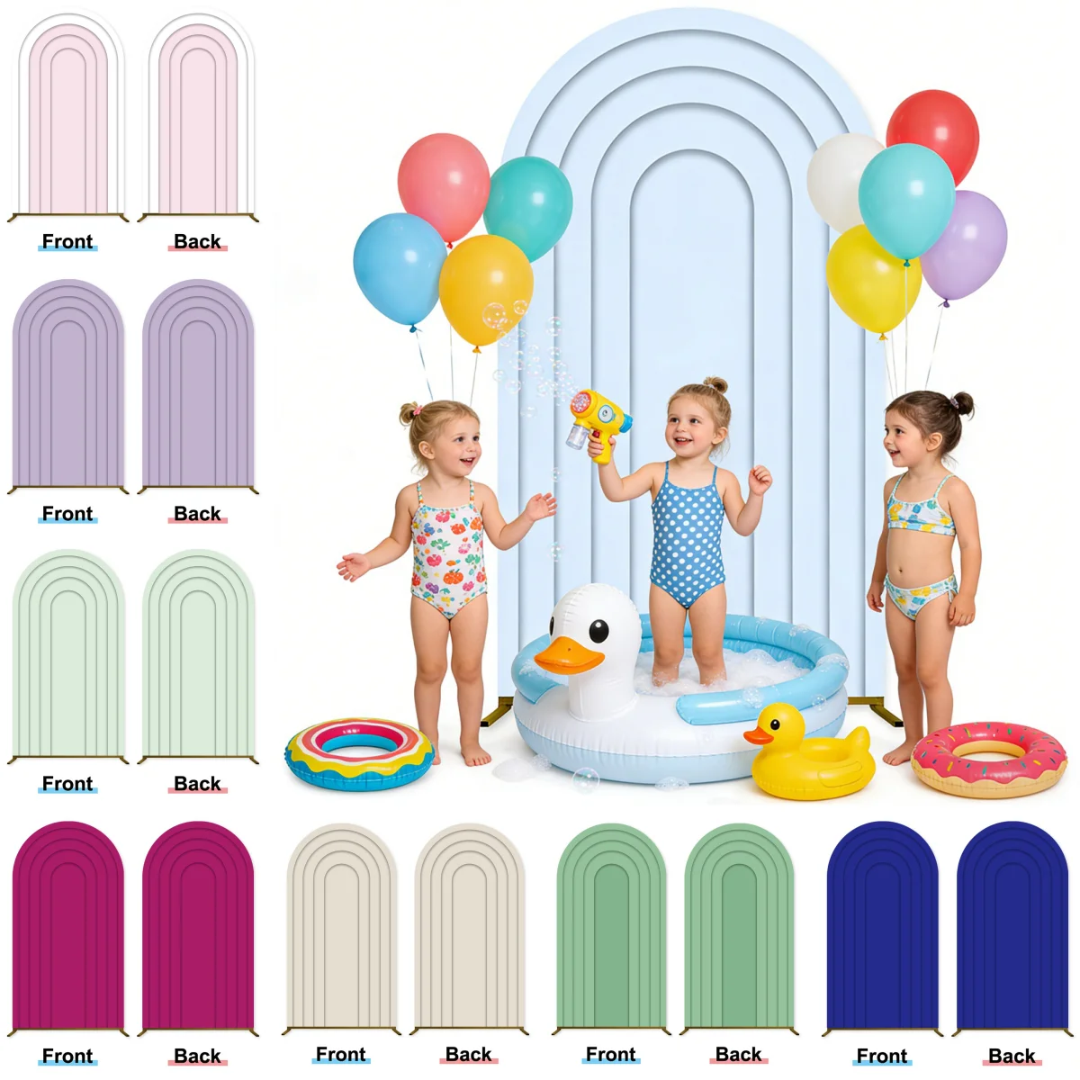 

Solid Stripe Arch Cover Background for Baby Shower Birthday Wedding Party Double-sided Custom Colors Photography Arched Backdrop