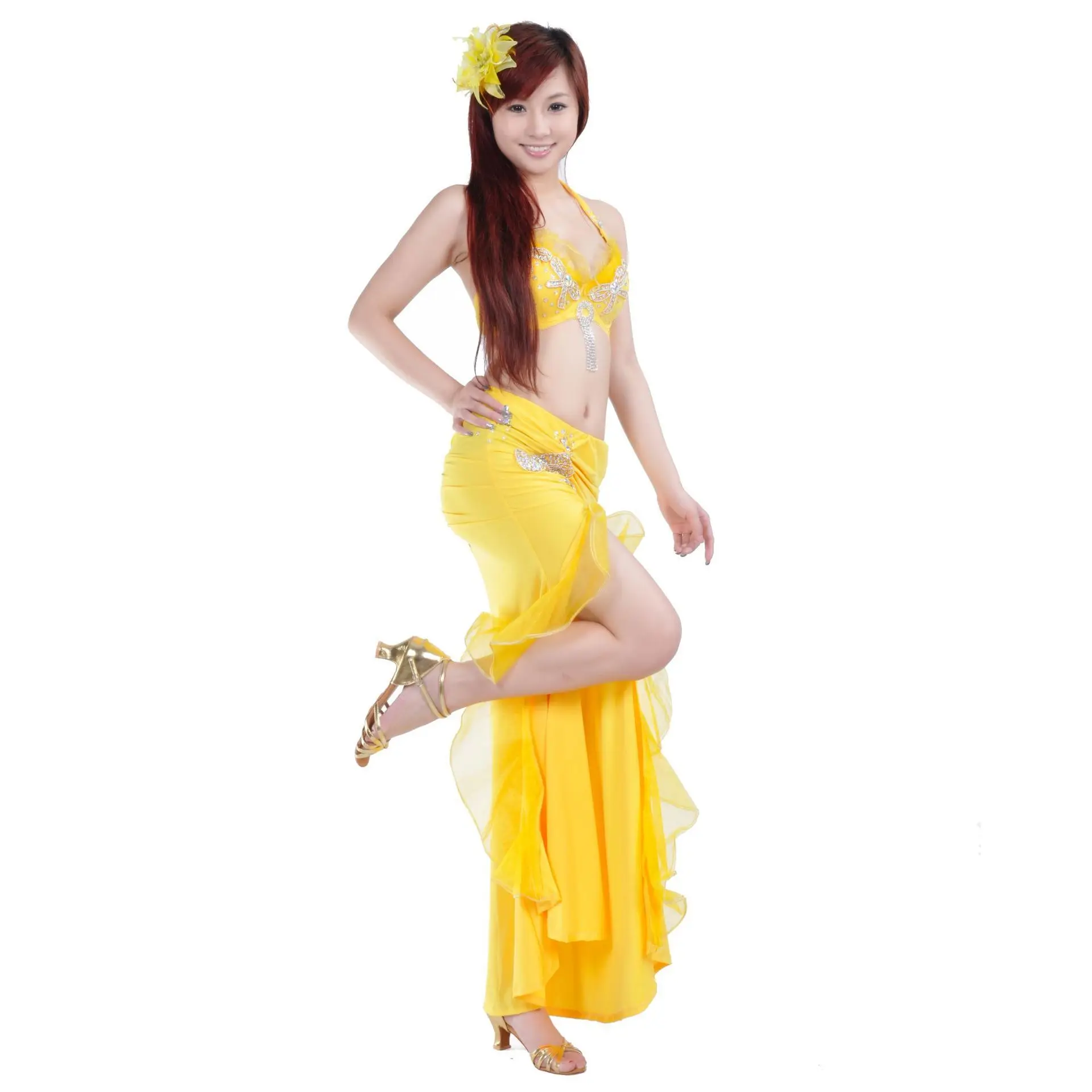 Costumi di danza del ventre egiziana Danza orientale Concorso di gruppo professionale Costume di danza del ventre Vestito con cintura per reggiseno con perline