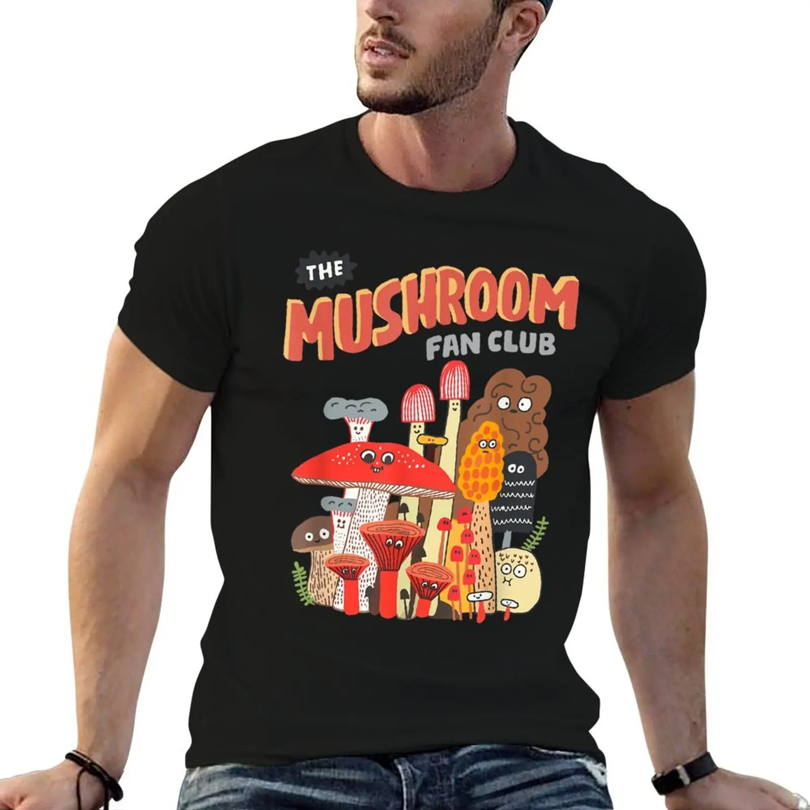 

The Mushroom Fan Club Retro Cute Cottagecore Mushroom Hat T-Shirt anime t shirts for man t shirts for man cotton T-Shirt