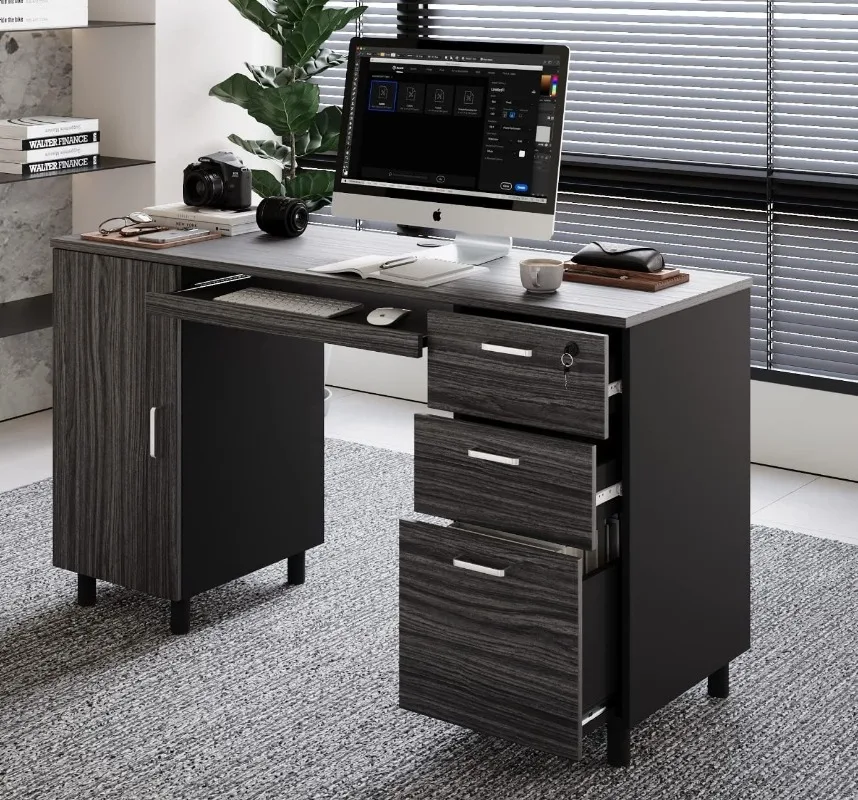 Venice Computer Desk - Office Desk with 3 Drawers & CPU Storage Cabinet - Laptop Workstation