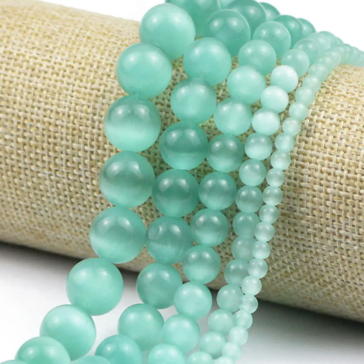 4-12mm 16 Stück Stein-Halbstreifen Grüne Meeresorchidee Katzenauge Zwischenperlen Lose Perlen für Schmuckherstellung DIY Armbänder Halsketten Zubehör