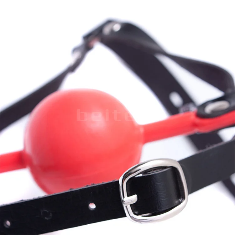 48mm Silicone Ball Open Mouth Gag Leather Head Harness Restraint Ball Gag with Lock BDSM Bondage Sex Toys for Adult Couples