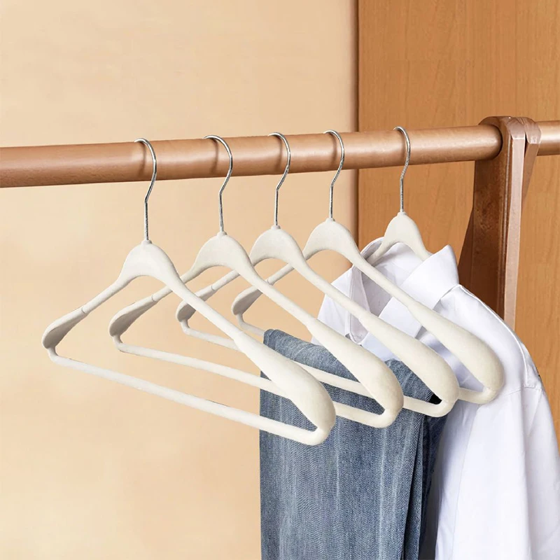 5/10PCS Premium Velvet Hangers,Non-Slip Wide Shoulder Flocked Felt Coat Racks for Closet,Beige Suit Hanger for Clothes Organizer