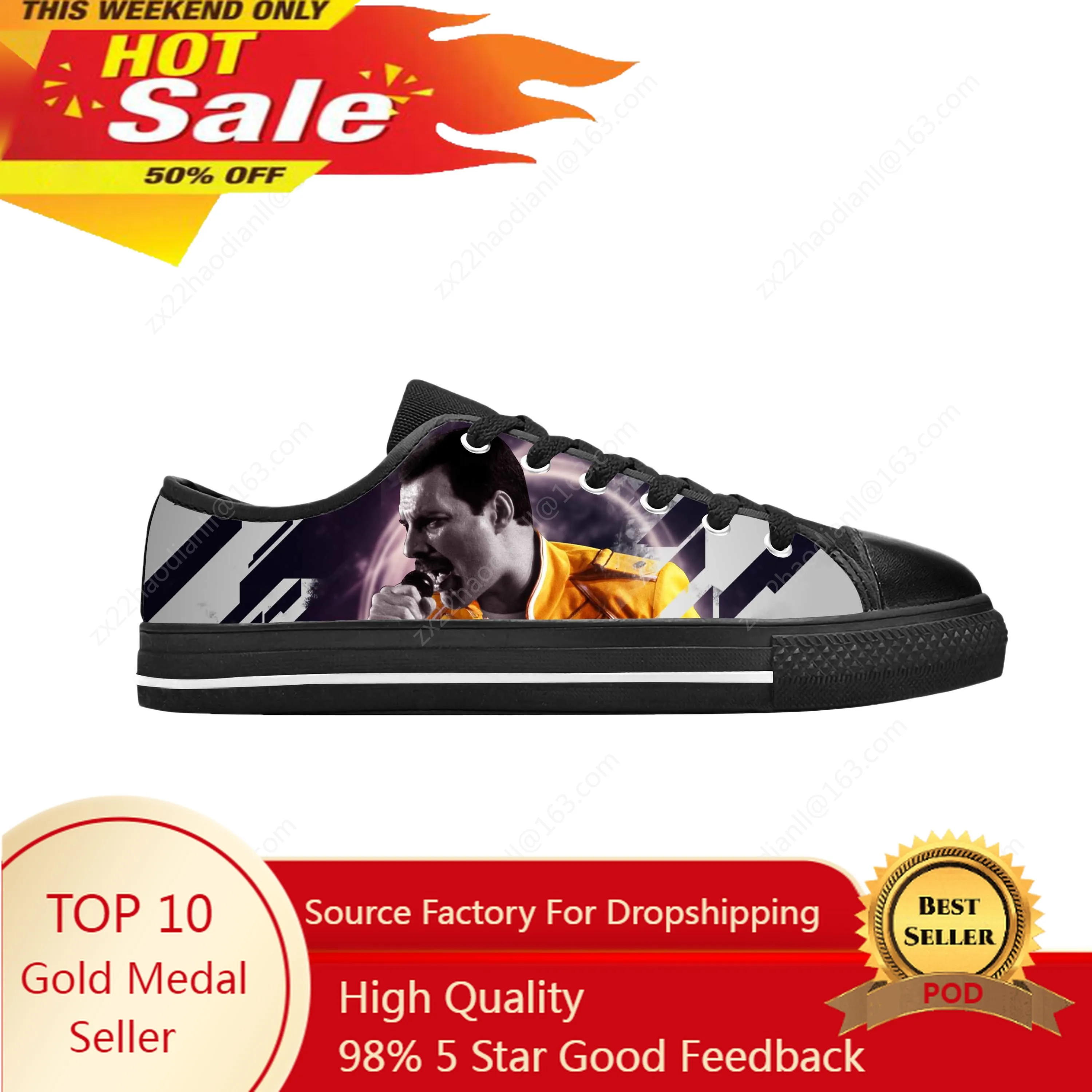 Freddie Mercury Rock Band Music Singer Funny Queen Casual Cloth Shoes Low Top Comfortable Breathable 3D Print Men Women Sneakers