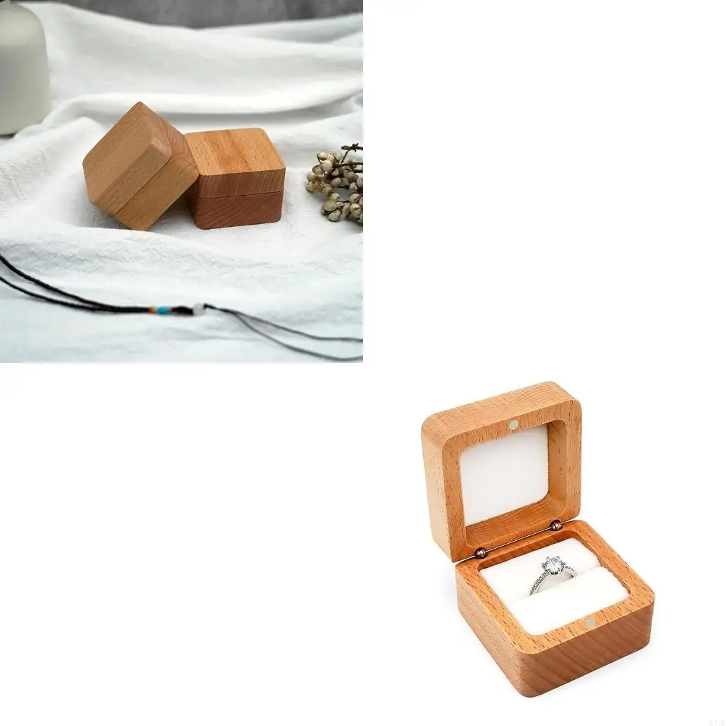 

Деревянная подарочная коробка для ювелирных изделий, маленькая деревенская шкатулка для обручальных колец, ювелирные изделия для
