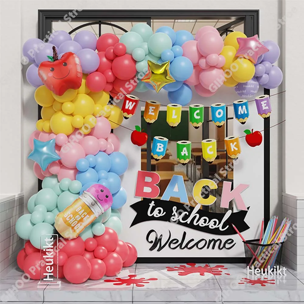 

120/127pcs Back to School Balloon Garland Kit Macaron Rainbow Balloon Letter Apple Foil Ball Welcome Back Classroom Party Decora