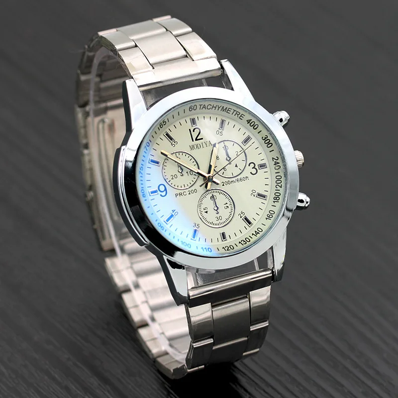 2024MODIYA Blue Light Glass Decorative Three Eye Steel Strip Watch Gift Watch Fashion Male and Female Student Watch