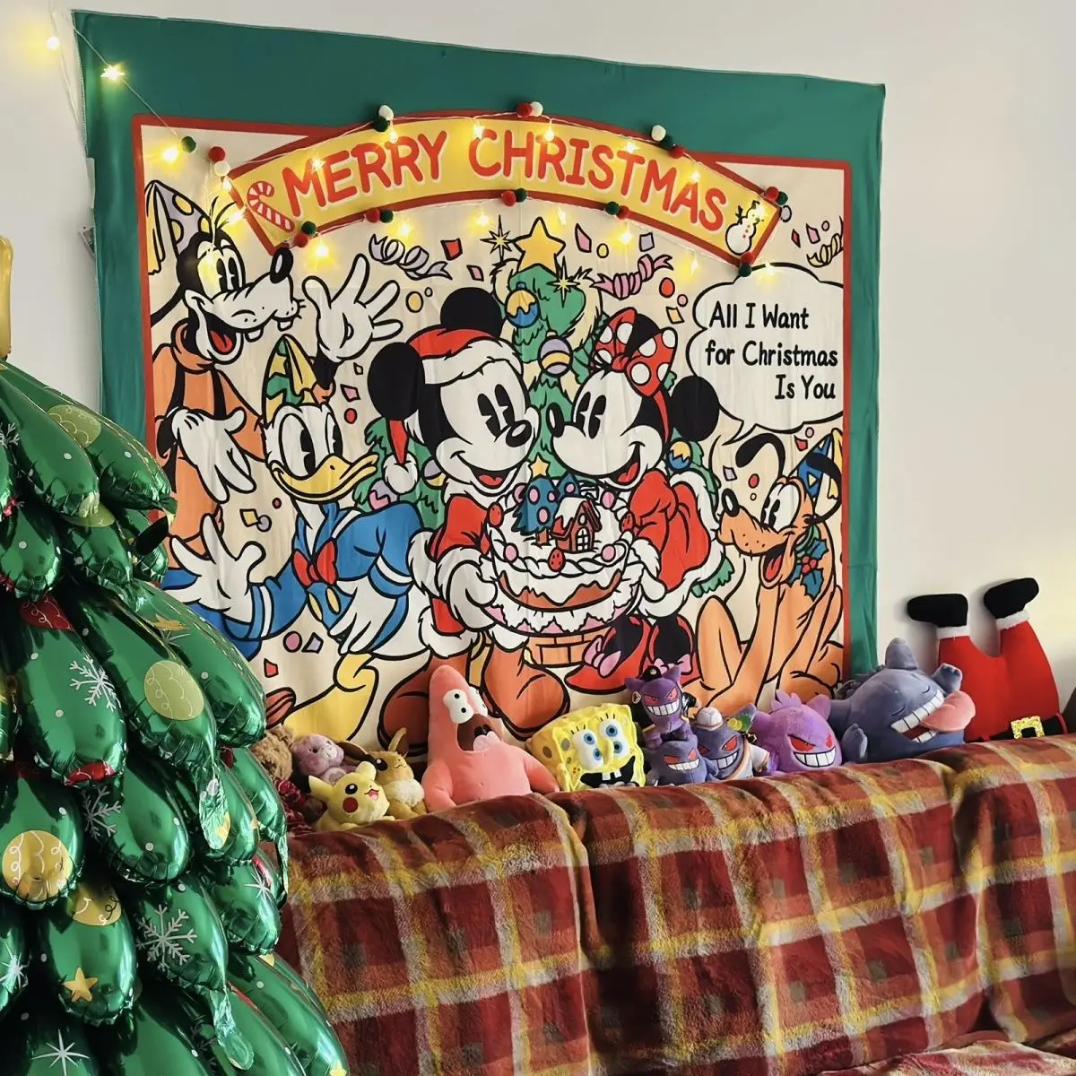 ديزني ميكي الكرتون لطيف خمر عيد الميلاد ملصق الإبداعية شخصية تحت عنوان خلفية القماش الديكور شنقا القماش هدية #4