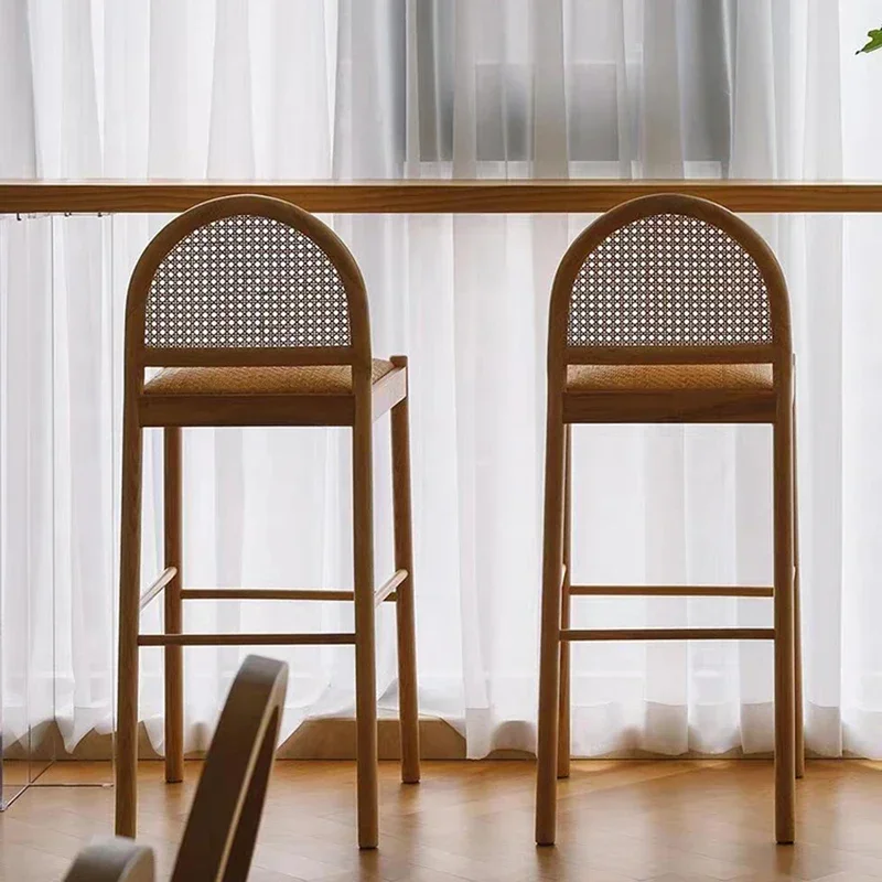 Solid Wood Rattan Kitchen Bar Chair Armchair Design Salon Chairs High Stools Beauty Counter Cafe Home Muebles Para Bar Furniture - view 4