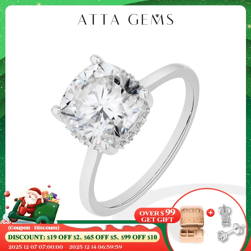 

ATTAGEMS Cushion Cut 3.5ct Classical Moissanite Ring for Women DVVS1 Real 925 Sterling Silver For Engagement Wedding FineJewelry