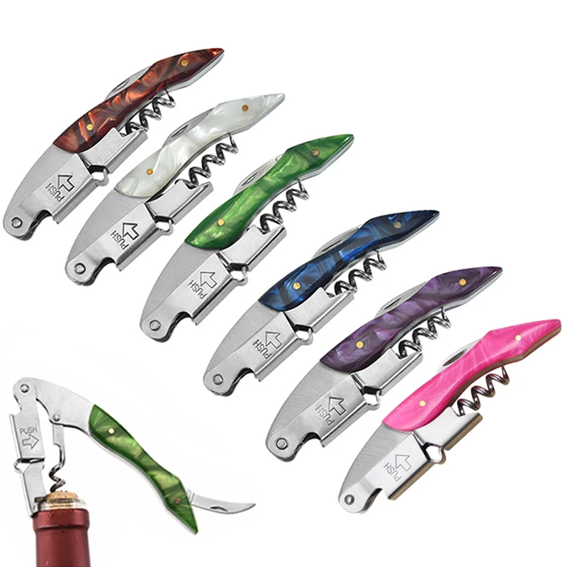 Color Resin Handle Corkscrew Professional Wine Opener Portable Screw Corkscrew Multifunction Beer Cap Bottle Opener Bar Tool