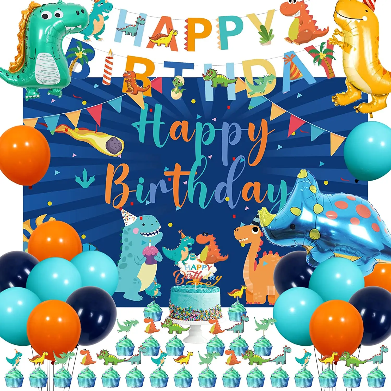 Funmemoir Dinosaur Birthday Party Decorations for Boys Little Dino Themed Happy Birthday Banner Backdrop Dinosaur Foil Balloons