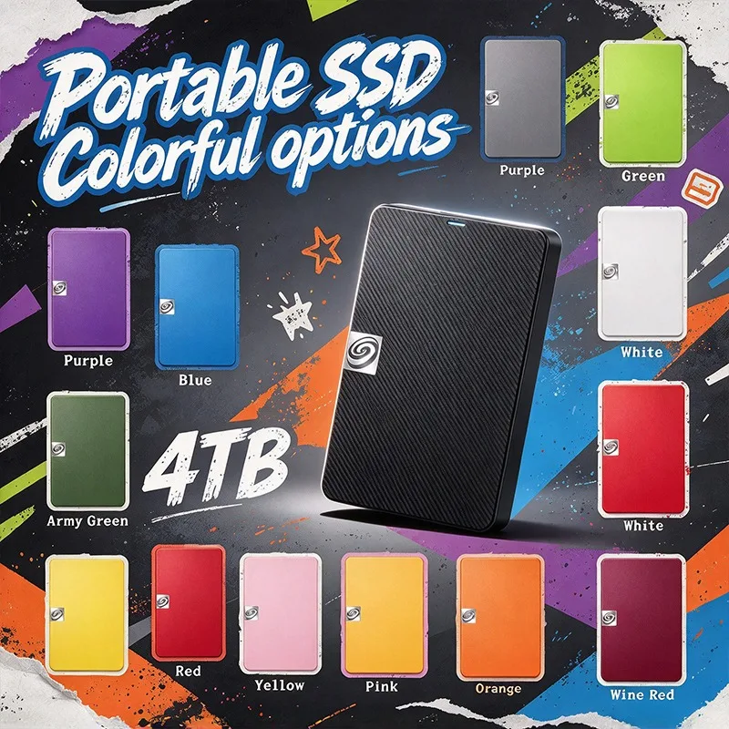 4TB Portable SSD High Speed External Solid State Drive Multiple Color Options External Storage for Laptop Desktop Mobile Phone