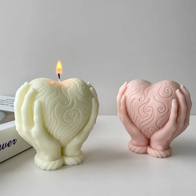 

DIY Hand Hold Love Candle Silicone Mold Relief Pattern Heart Soap Plaster Molds Scented Candle Making Kit Valentine's Day Gift