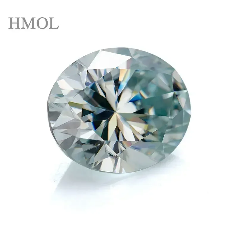 HMOL Moissanite lampu bentuk Oval warna biru Aqua VVS1 permata berkilau berlian harga grosir pabrik GRA dengan manik-manik sertifikat