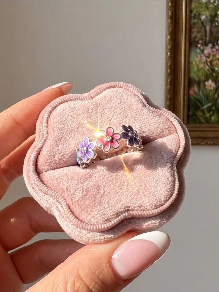 925 Sterling Silver Colorful Flowers Surround Ring For Women Engagement Anniversary Romantic High Quality Fine Jewelry