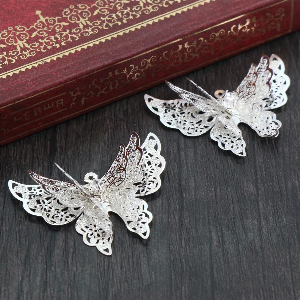 10 pçs 35x25mm metal cobre strass borboleta filigrana envolve charme diy jóias acessórios descobertas suprimentos para jóias