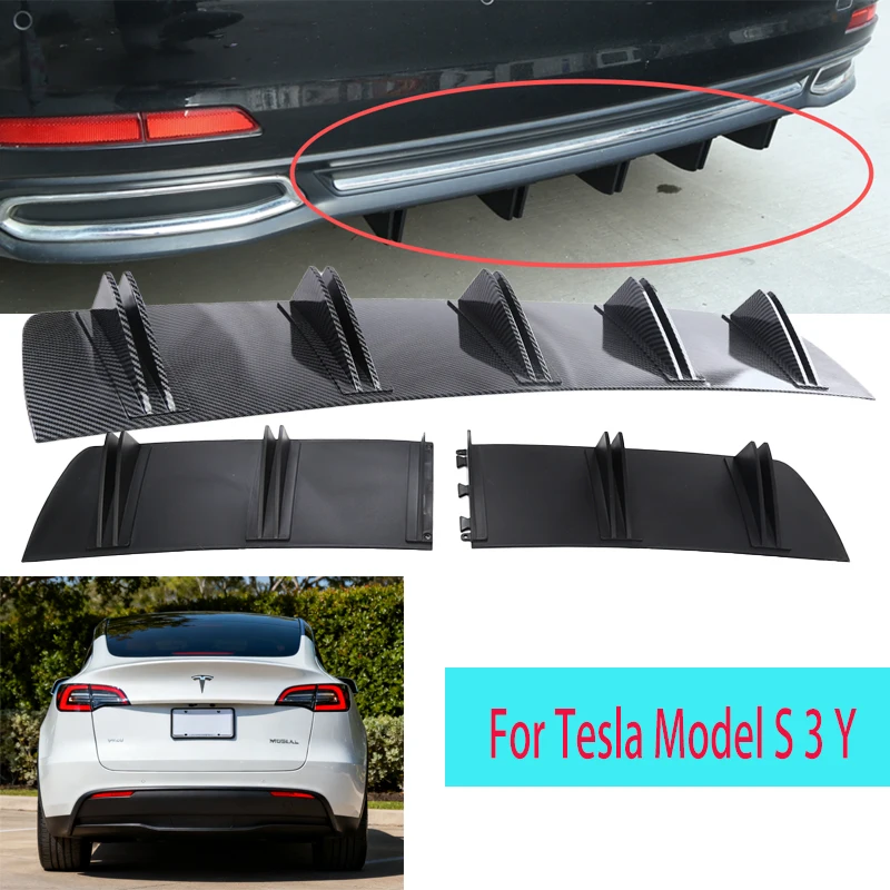 

For Tesla Model S 3 Y Car Rear Bumper Lip ABS Double Wing Rear Shark Chassis Fin Style Curved Bumper Lip Diffuser Anti-collision