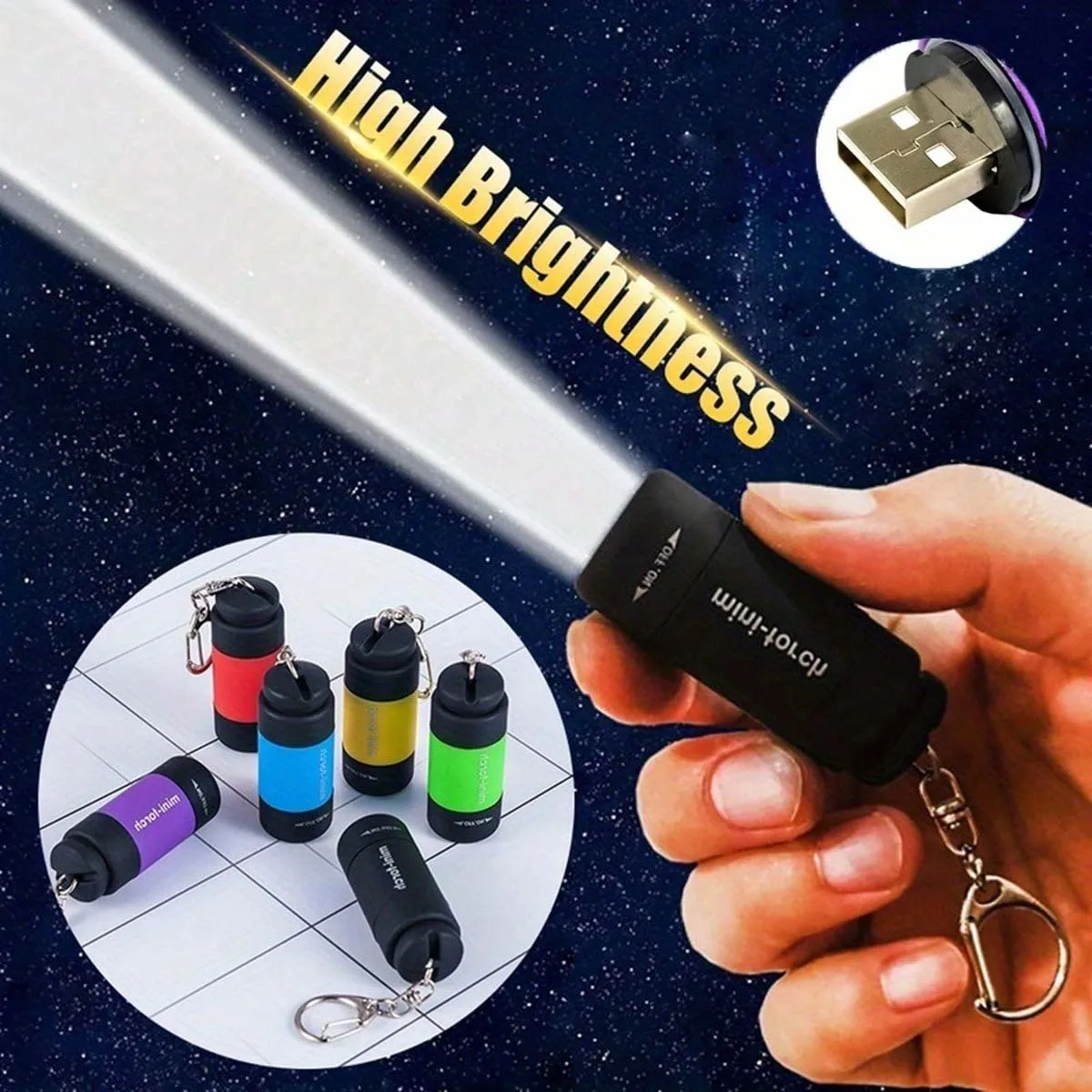 Mini latarka USB akumulator przełącznik obrotowy wysokiej jasności latarka LED brelok nadaje się do nocnej podróży/oświetlenia/użytku na zewnątrz