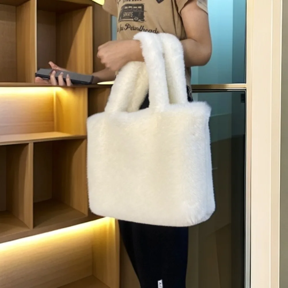 New Large Capacity Plush Handbag Casual Solid Color Underarm Bag Portable Cosmetic Organizer Gift