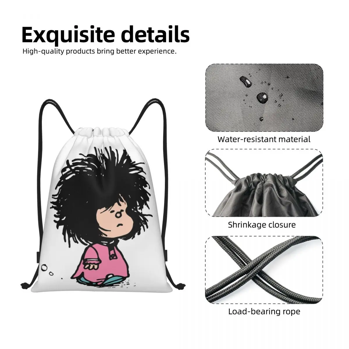 Custom Humor Manga Mafalda borsa con coulisse per allenamento zaini Yoga uomo donna Quino Argentina Cartoon Sports Gym Sackpack