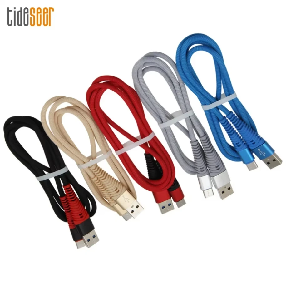 100pcs Nylon 1M Type C Micro USB 8Pin Data Charger Wire Cable Fast Charging for iPhone Samsung Huawei Mobile Phone Cables