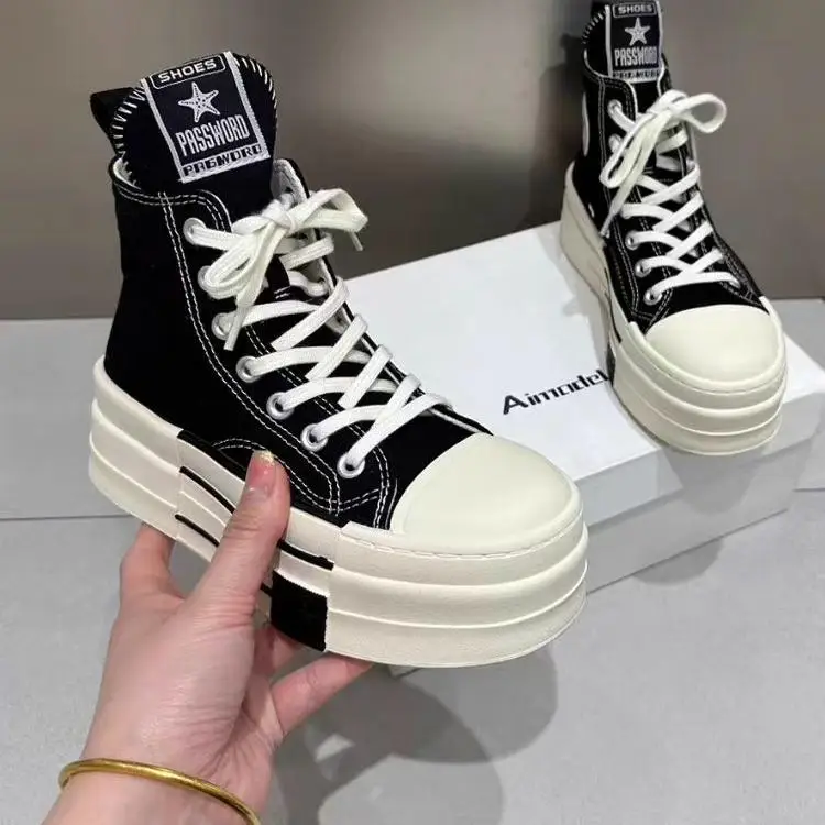 

Модные женские повседневные кеды на толстой подошве, высокие, с круглым носком, на шнуровке, весенняя новинка, молодежный стиль