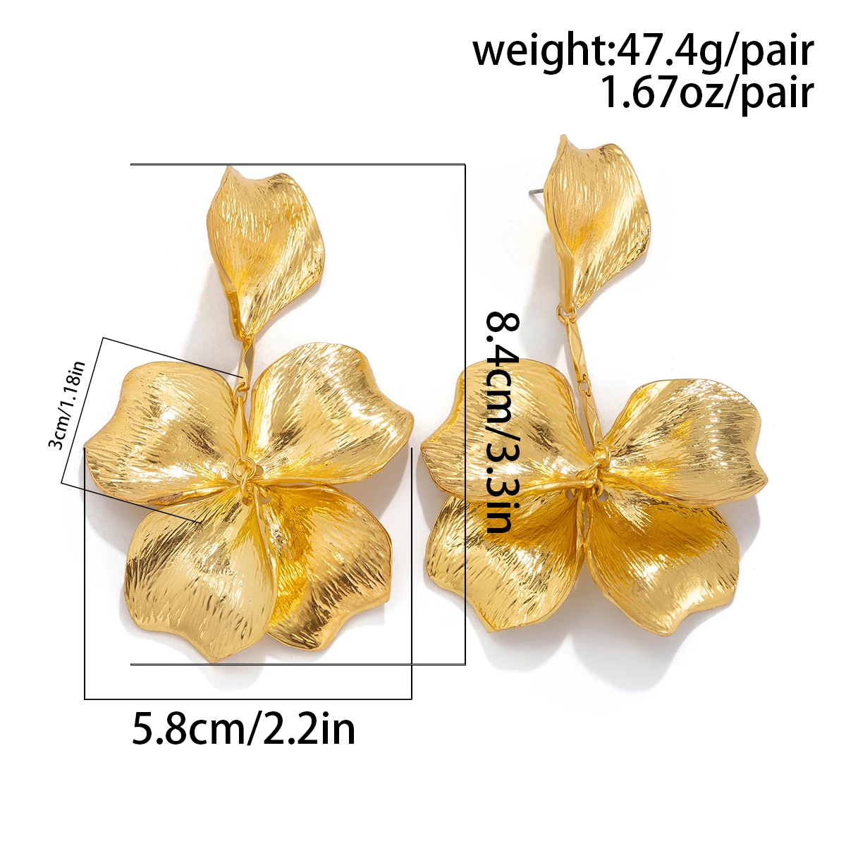 KunJoe Elegant Bright Gold Color 3d Flower Pendant Earrings for Women Luxury Leaves Petals Drop Earrings Ladies Wedding Jewelry