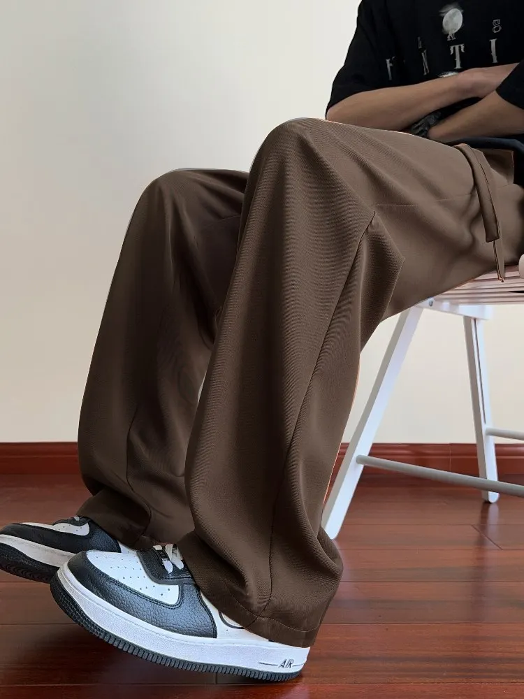 

Мужские летние тонкие брюки из ледяного шелка прямого кроя, свободные повседневные брюки в уличном стиле, модные, дышащие, легкие