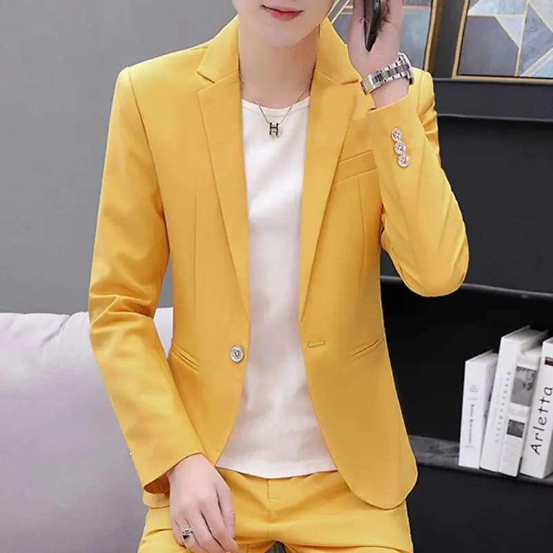 Pure Bla Slim Fit Men's Casual Single-Breasted Jaet Faionable Spring Autumn Set Stand Edition Long Sve Suit