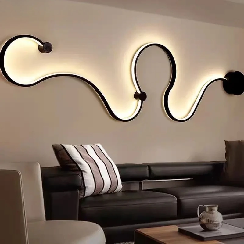 Industrielle Vintage-Mode Unregelmäßige Linienförmige Leuchtende LED-Wandleuchten Kreative Kunstbeleuchtung für Wohnzimmer Heimdekoration Kronleuchter